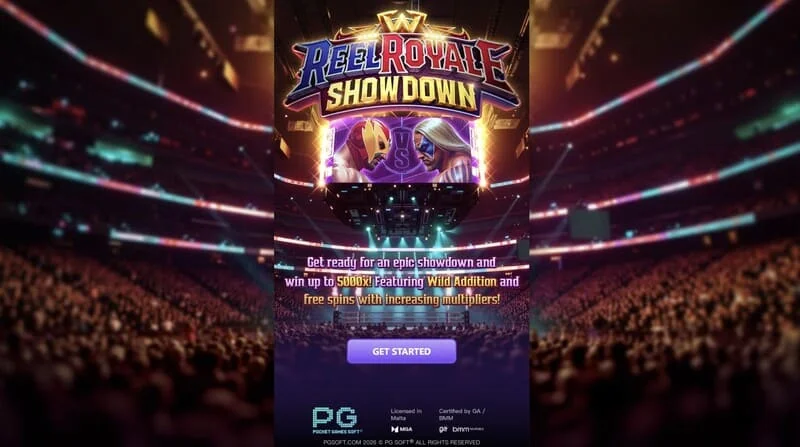 Reel Royale Showdown – huvudskärm med hjul och tre Wild Addition-fack